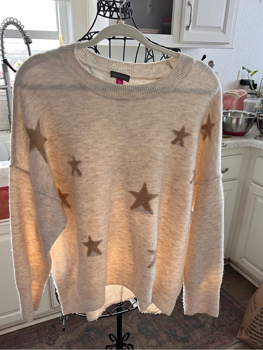 ⭐️ Pristine Vince Camuto XXL Cream Star Intarsia Knit Oversized Sweater ⭐️